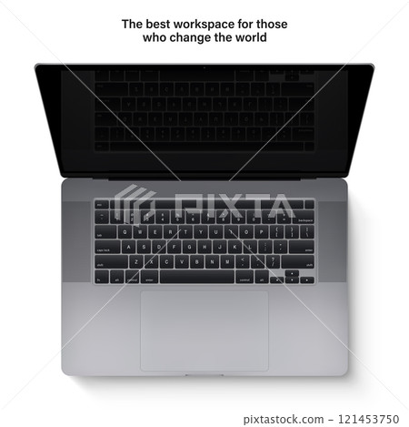 laptop with keyboard and touchpad grey color and black screen top view isolated on white background. realistic and detailed notebook mockup. stock vector 3d illustration laptop with keyboard and touchpad grey color and black screen top view isolated on white background. realistic and detailed notebook mockup. stock vector 3d illustration 121453750