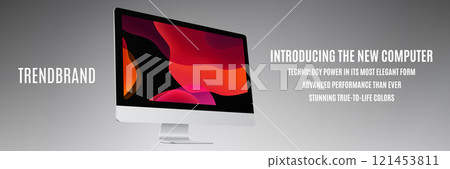 computer monitor in silver color with colorful screen on grey background. stock vector 3d illustration 121453811