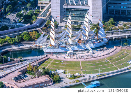 Yokohama cityscape in Japan - New view of the Nippon Maru with full sails and Yokohama Landmark Tower, etc. (3rd) Yokohama cityscape in Japan - New view of the Nippon Maru with full sails and Yokohama Landmark Tower, etc. (3rd) 121454088