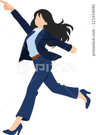 Illustration of a businesswoman running while pointing 121454090