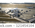 Airplane in preparation for takeoff 121454104