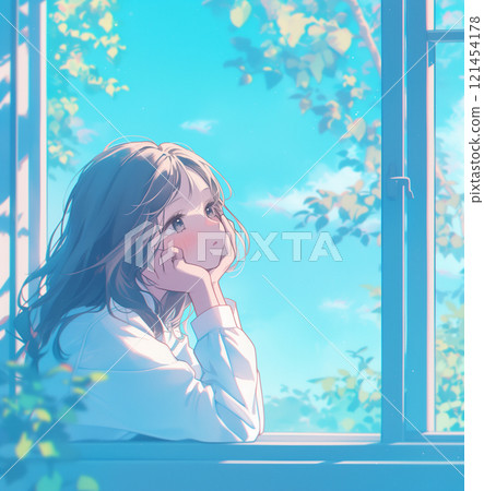 高中女孩看著外面 121454178