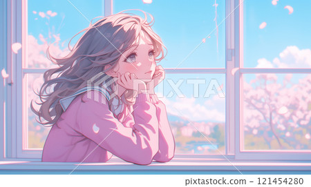 High school girl looking outside 121454280