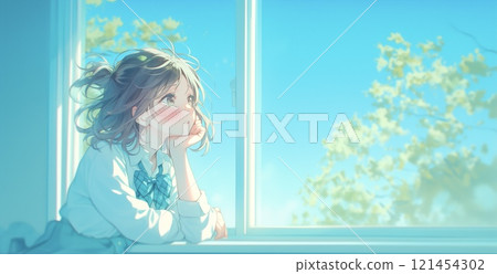 High school girl looking outside 121454302