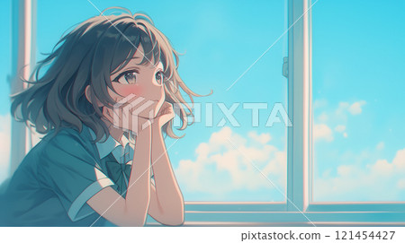 高中女孩看著外面 121454427
