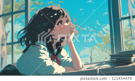 High school girl looking outside 121454479