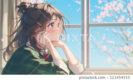 高中女孩看著外面 121454553