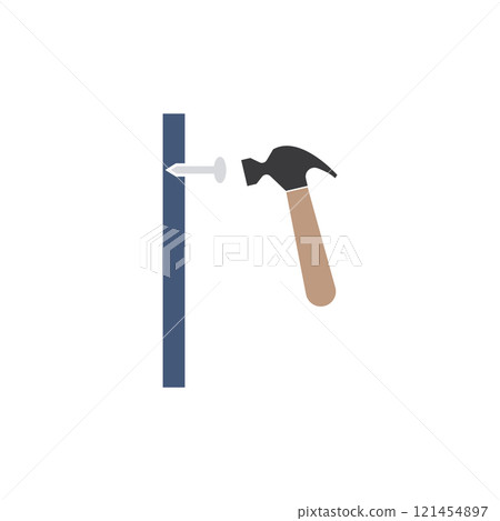Hammer, nail, wood board design 121454897