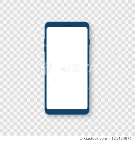 Blue smartphone on transparent background. Mobile phone mockup with white screen. Blue cell phone frame. Vector 121454975