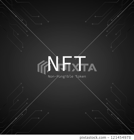NFT banner of crypto art with pcb tracks. NFT non fungible token on black background. Crypto art. Vector illustration NFT banner of crypto art with pcb tracks. NFT non fungible token on black background. Crypto art. Vector illustration 121454978