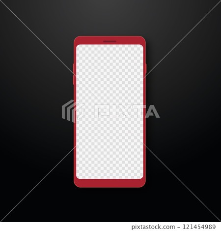Realistic red smartphone on black background. 3D mobile phone mockup with transparent screen. Vector Realistic red smartphone on black background. 3D mobile phone mockup with transparent screen. Vector 121454989