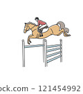 Sport horse and athlete, show jumping competition 121454992