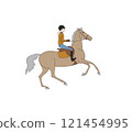 A beautiful girl riding a horse gallops 121454995
