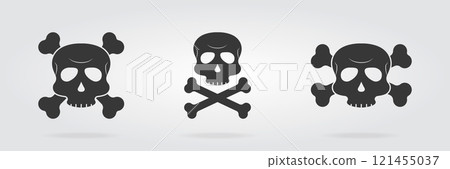 Set of skull icon with crossbones. Danger symbol of skeleton on grey background. Cross bone icon. Vector Set of skull icon with crossbones. Danger symbol of skeleton on grey background. Cross bone icon. Vector 121455037