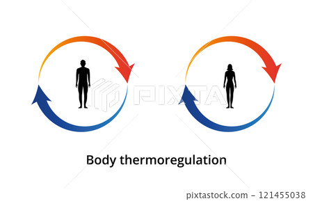 Body thermoregulation icon. Body heat retention. Human body silhouette. Vector illustration 121455038