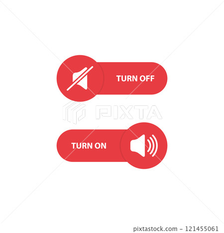 Volume control red buttons. Turn off and turn on sound. Toggle switch buttons. Vector Volume control red buttons. Turn off and turn on sound. Toggle switch buttons. Vector 121455061