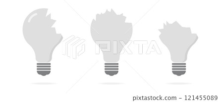 Broken lamp concept on white background. Set of crashed bulb. Cartoon vector 121455089