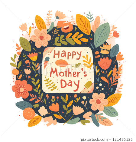 A colorful flowery design with the words Happy Mother's Day written in cursive. The design is meant to convey a sense of warmth and love for mothers on this special day 121455125