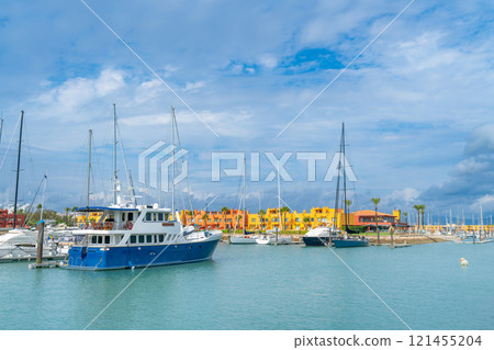 Scenic View of Yachts at Marina De Portimao at Dusk, Algarve, Portugal. 121455204