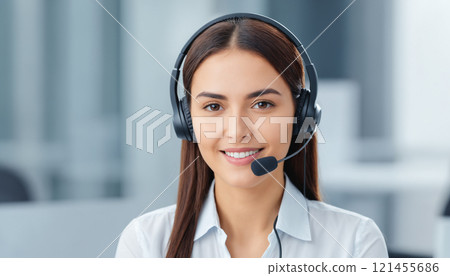 smiling business woman call center with headset 121455686