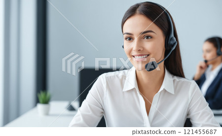 smiling business woman call center with headset 121455687