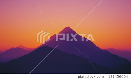 Mountain silhouette at sunset, vibrant sky. Tranquil nature and serenity concept 121456004