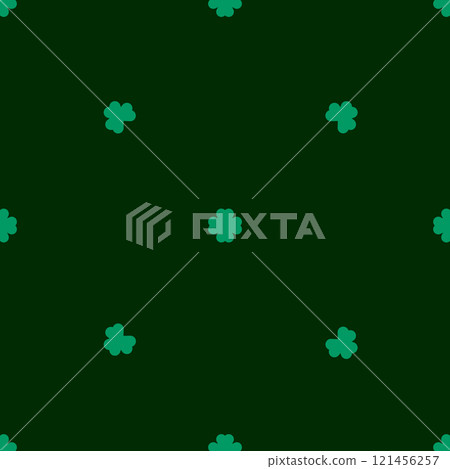 St. Patricks Day shamrock seamless pattern. Green clover leaves on dark green background. St. Patricks Day background. Vector template for fabric, textile, wallpaper, wrapping paper.  121456257