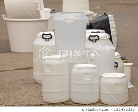 White Plastic Barrels White Plastic Barrels 121456336