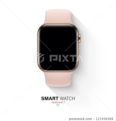smart watch in stainless steel case with silicone band top view isolated on white background. flat lay wrist clock gold color with a sports strap. stock vector illustration smart watch in stainless steel case with silicone band top view isolated on white background. flat lay wrist clock gold color with a sports strap. stock vector illustration 121456369