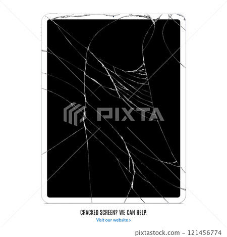tablet with cracked touch screen for advertising repair service isolated on white background. mockup of realistic and detailed broken device with shadow. stock vector illustration tablet with cracked touch screen for advertising repair service isolated on white background. mockup of realistic and detailed broken device with shadow. stock vector illustration 121456774