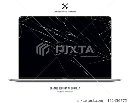 laptop with cracked screen for advertising repair service isolated on white background. mockup of realistic and detailed broken notebook with shadow. stock vector illustration laptop with cracked screen for advertising repair service isolated on white background. mockup of realistic and detailed broken notebook with shadow. stock vector illustration 121456775