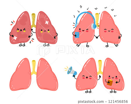 Funny Lungs characters bundle set. Vector hand drawn doodle style cartoon character illustration icon design. Cute Lungs mascot character collection Funny Lungs characters bundle set. Vector hand drawn doodle style cartoon character illustration icon design. Cute Lungs mascot character collection 121456856
