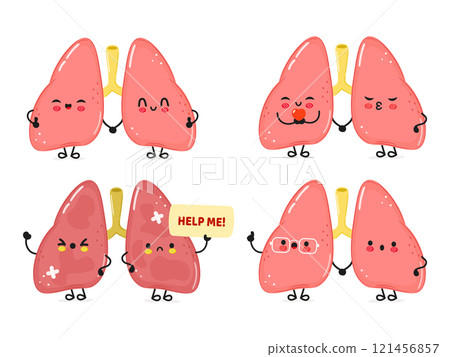 Funny Lungs characters bundle set. Vector hand drawn doodle style cartoon character illustration icon design. Cute Lungs mascot character collection Funny Lungs characters bundle set. Vector hand drawn doodle style cartoon character illustration icon design. Cute Lungs mascot character collection 121456857
