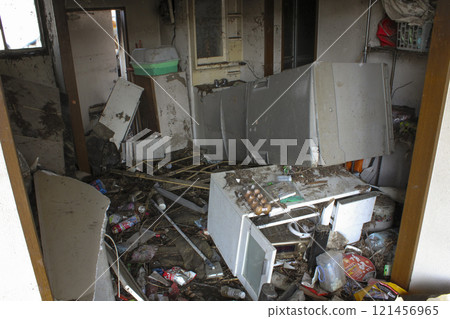 A room damaged by the tsunami after the Great East Japan Earthquake 121456965