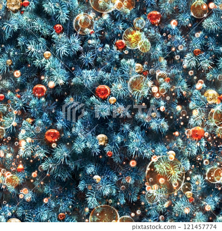 Seamless background with spruce branches. Pine branches on a blue background. Seamless background with spruce branches. Pine branches on a blue background. 121457774