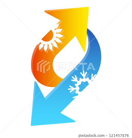 Home air conditioner and heating symbol, red and blue arrows 121457876