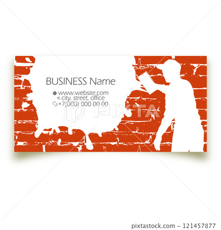 Master plasterer in uniform plastering a wall business card concept 121457877