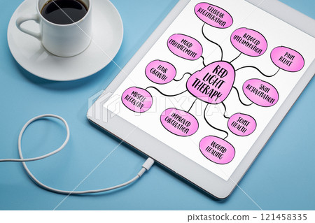 health benefits of red light therapy - mind map sketch, health, lifestyle, self care and medical infographics 121458335