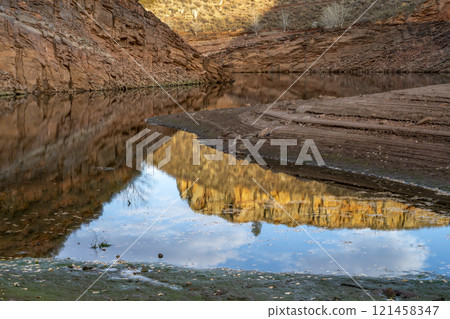sandstone canyon of Horsetooth Reservoir in Colorado in fall scenery 121458347