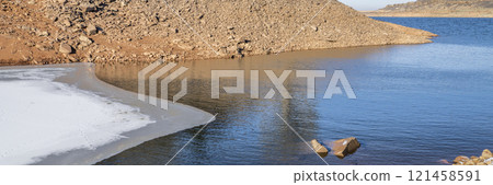 winter panorama of Horsetooth Reservoir at foothills of Rocky Mountains in northern Colorado 121458591