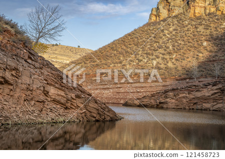 sandstone canyon of Horsetooth Reservoir in Colorado in fall scenery sandstone canyon of Horsetooth Reservoir in Colorado in fall scenery 121458723
