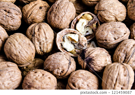 Group of fresh walnuts on white background 121459087
