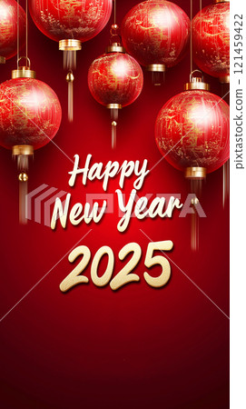 Red background with lanterns. illustration 121459422