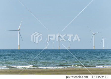 View of the Offshore wind power systems off the western coast of Taiwan. 121459519