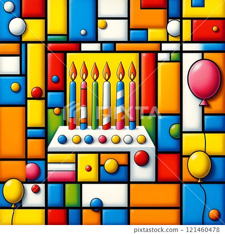 Colorful Birthday Celebration in Geometric Party Art with Generative AI. 121460478