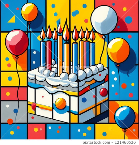 Colorful Birthday Celebration in Geometric Party Art with Generative AI. 121460520