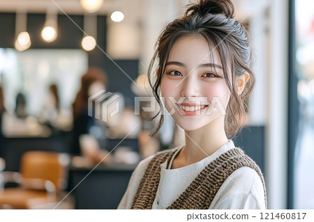 穿著針織背心的時尚女性“AI生成圖像” 穿著針織背心的時尚女性“AI生成圖像” 121460817