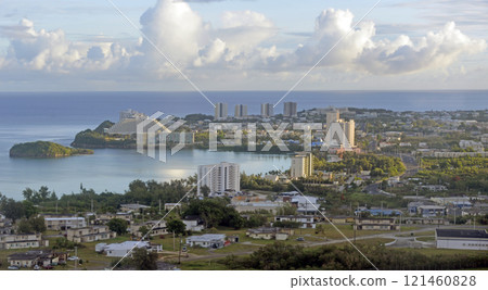 Aerial view of Guam's hotel district 121460828