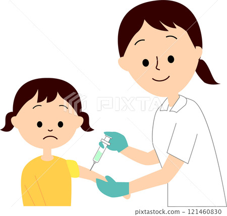A girl receiving a vaccination from a nurse A girl receiving a vaccination from a nurse 121460830