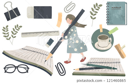 可愛的水彩文具材質套裝 可愛的水彩文具材質套裝 121460865